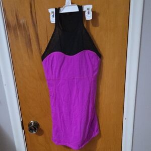 Black and Purple Halter Workout Top With Shelf Bra